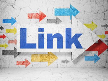 Web tasarım konsepti: grunge duvar arka plan üzerinde Link ile ok