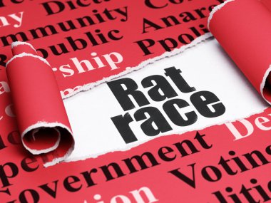 Siyaset kavramı: yırtık kağıt parçası altında siyah metin Rat Race