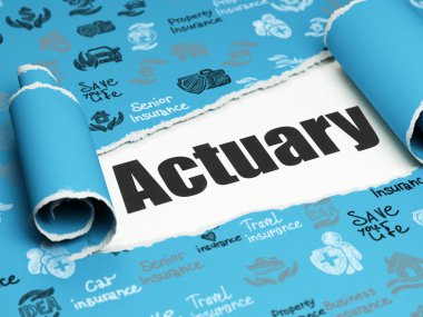 Sigorta kavramı: metin Actuary yırtık kağıt altında siyah