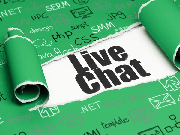 Web development concept: black text Live Chat under the piece of  torn paper — Stock Photo, Image