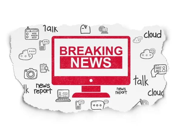 Nieuws-concept: Breaking News On Screen op gescheurd papier achtergrond — Stockfoto