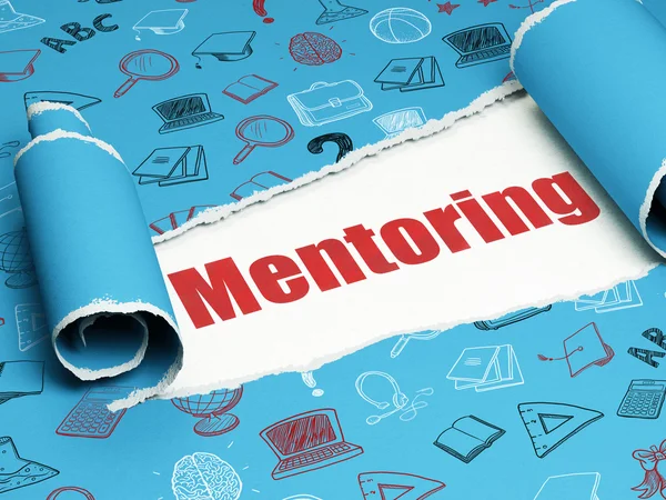 Çalışma kavramı: yırtık kağıt parçası altında kırmızı metin Mentoring — Stok fotoğraf