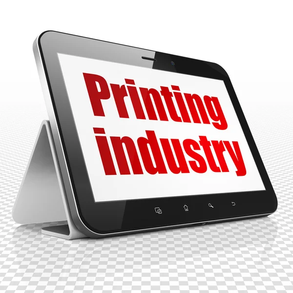 Manufacuring concept: Tablet Computer with Printing Industry on display — Stock Photo, Image