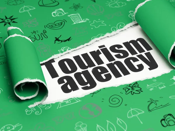 Vakantie concept: zwarte tekst Toerisme Agentschap onder het stuk van gescheurde papier — Stockfoto
