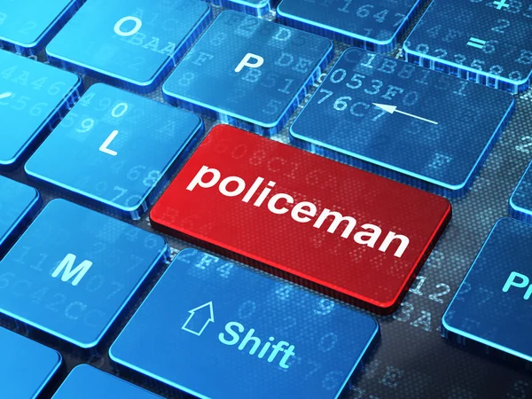 Conceito de lei: Policial em fundo teclado computador — Fotografia de Stock