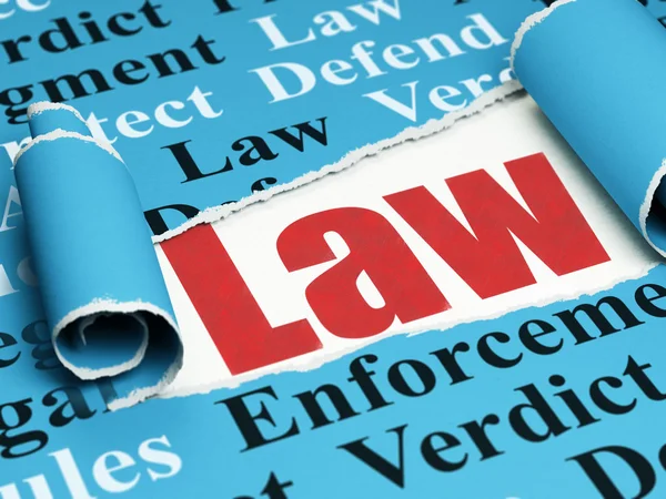 Law concept: red text Law under the piece of  torn paper — Stock Photo, Image