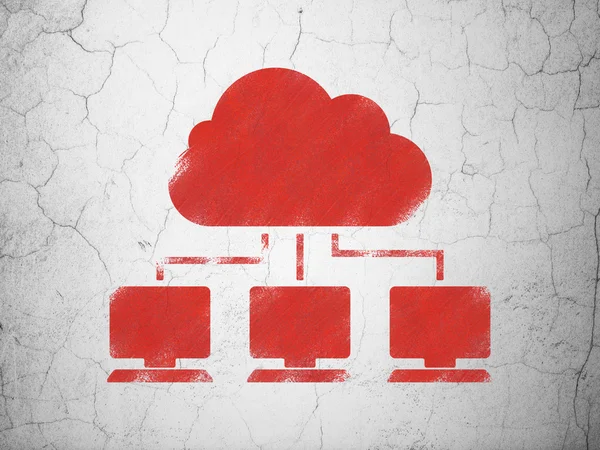 Concepto de computación en nube: Red en la nube sobre fondo de pared — Foto de Stock