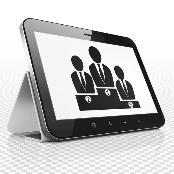 News concept: Tablet Computer with Business Team on display — Stock Photo, Image
