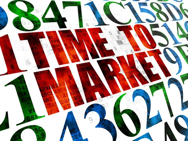 Концепция времени: время выходить на рынок на цифровом фоне — стоковое фото