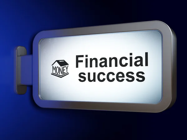 Bankacılık kavramı: Finansal Başarı ve Para Kutusu billboard arka planda — Stok fotoğraf