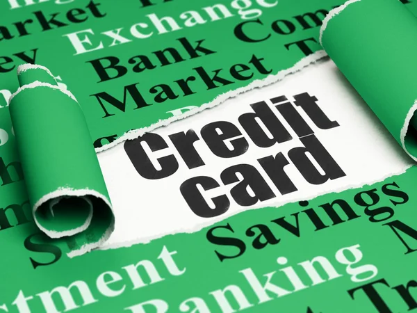 Concetto bancario: testo nero Carta di credito sotto il pezzo di carta strappata — Foto Stock