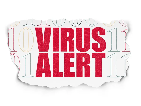 Концепция безопасности: Предупреждение о вирусе на фоне порванной бумаги — стоковое фото