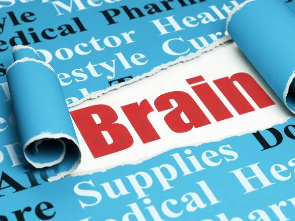 Concepto de salud: texto rojo Cerebro bajo el pedazo de papel roto — Foto de Stock