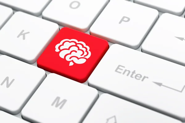 Koncepce zdravotnictví: mozek na pozadí klávesnice počítače — Stock fotografie