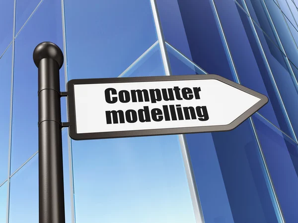 Conceito de ciência: sinal Modelagem de computador no fundo do edifício — Fotografia de Stock