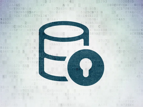 Datenbankkonzept: Datenbank mit Schloss auf digitalem Datenpapier-Hintergrund — Stockfoto