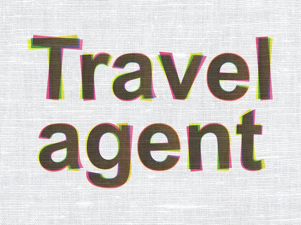 Концепция туризма: Туристический агент на фоне текстуры ткани — стоковое фото