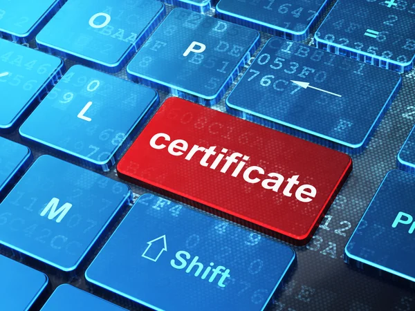 Концепція права: Сертифікат на фоні клавіатури комп'ютера — стокове фото