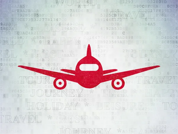 Turism-konceptet: flygplan på Digital Data papper bakgrund — Stockfoto