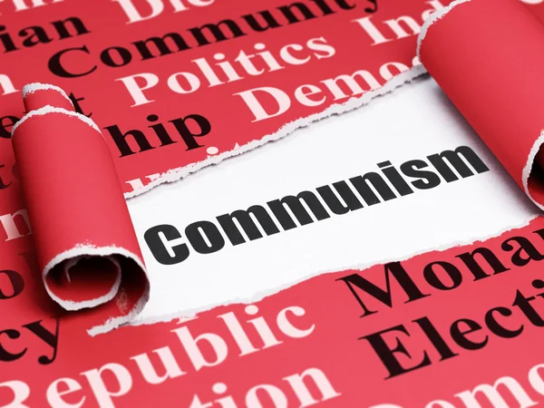 Politiek concept: zwarte tekst communisme onder het stuk gescheurd papier — Stockfoto