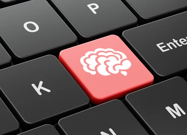 Concepto de salud: Cerebro en el fondo del teclado del ordenador —  Fotos de Stock