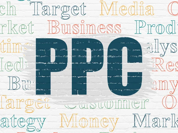 Concepto de marketing: PPC sobre fondo de pared — Foto de Stock