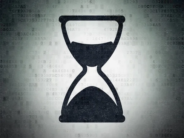 Tid koncept: timglas på Digital Data papper bakgrund — Stockfoto
