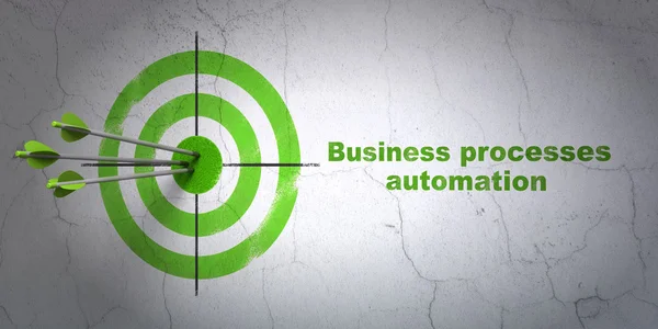 Concept d'affaires : cible et processus d'affaires Automatisation sur fond mural — Photo