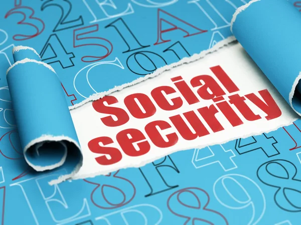 Koncepce ochrany: červený text sociálního zabezpečení za kus roztrženého papíru — Stock fotografie
