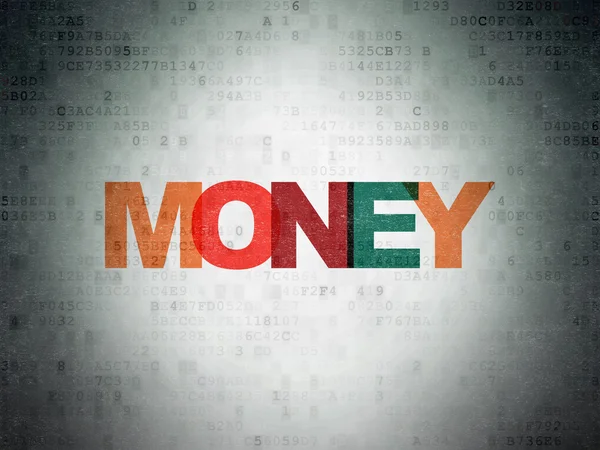 Concepto de dinero: Dinero en el fondo del documento de datos digitales — Foto de Stock