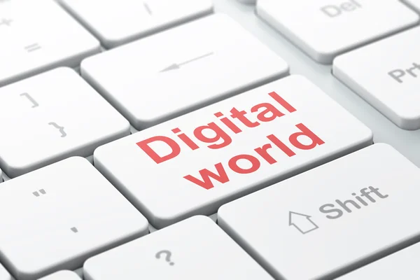 Datenkonzept: Digitale Welt auf Computer-Tastatur-Hintergrund — Stockfoto