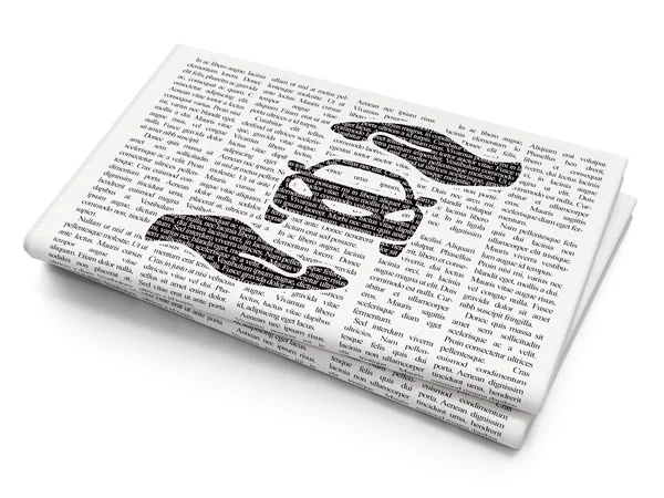 Insurance concept: Car And Palm on Newspaper background — Stock Photo, Image
