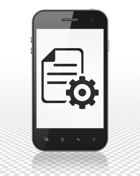 Concepto de software: Smartphone con Gear en pantalla —  Fotos de Stock