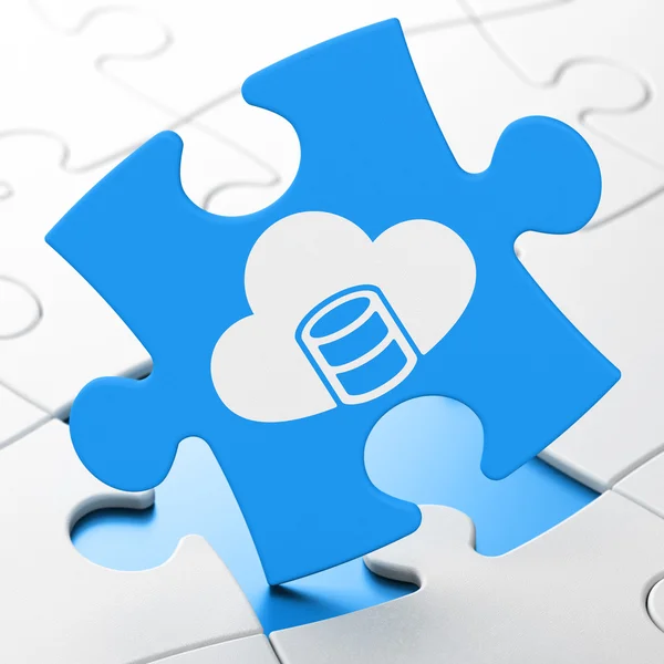 Programmeer concept: database met Cloud op puzzel achtergrond — Stockfoto