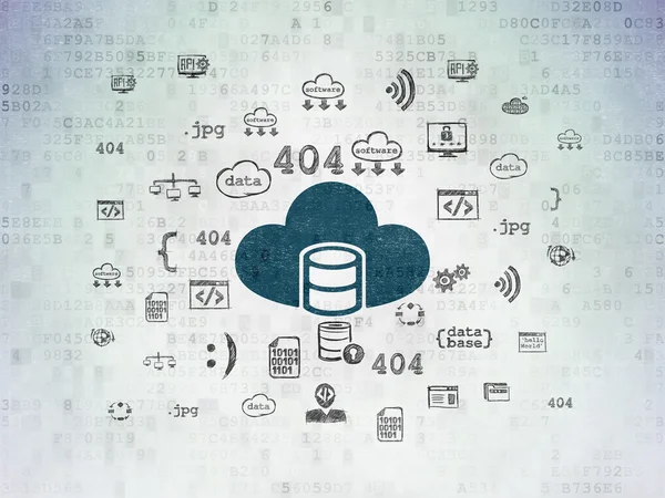 Concepto de software: Base de datos con nube en el fondo del documento de datos digital —  Fotos de Stock