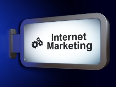 Pazarlama kavramı: Internet pazarlama ve dişli üzerinde billboard arka plan