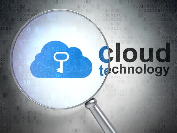 Cloud computing concept: Cloud With Key and Cloud Technology with optical glass — Stock Photo, Image