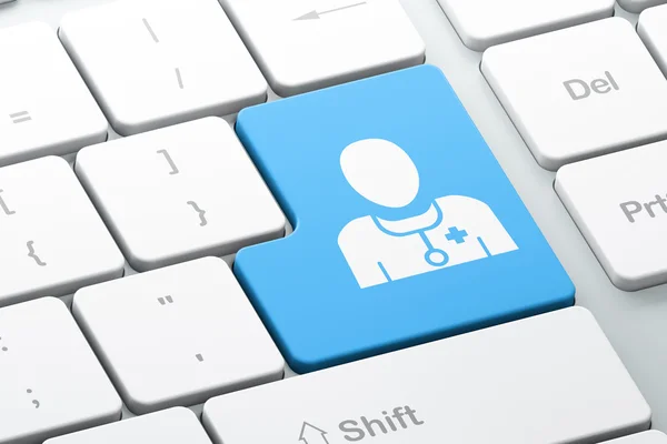 Sağlık kavramı: doktor bilgisayar klavye arka plan üzerinde — Stok fotoğraf