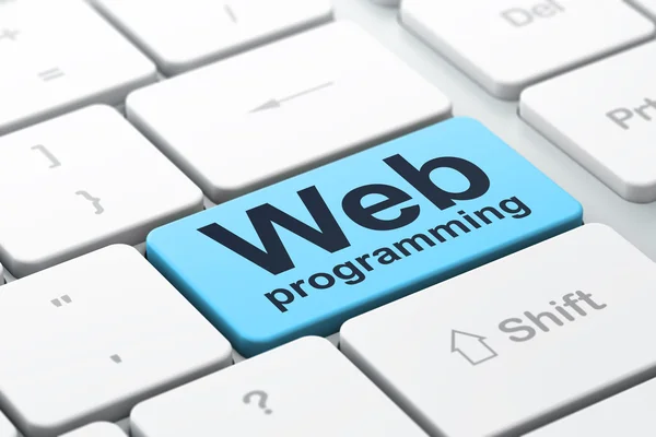 Концепція веб-розробки: веб-програмування на фоні клавіатури комп'ютера — стокове фото