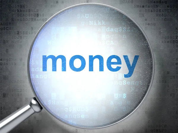 Financiën concept: geld met optisch glas — Stockfoto