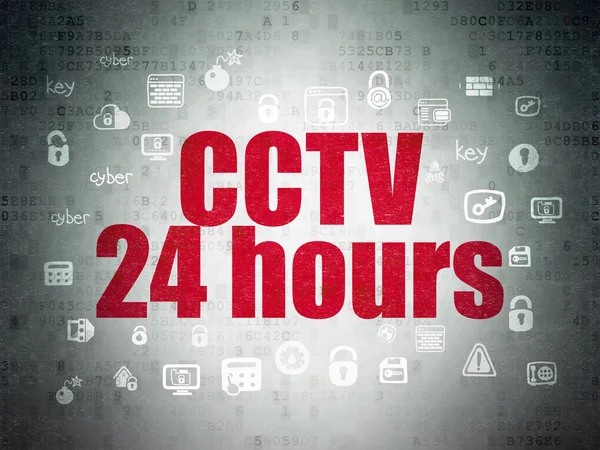 Koncepcja bezpieczeństwa: CCTV 24 godziny na cyfrowe dane papierowe tło — Zdjęcie stockowe