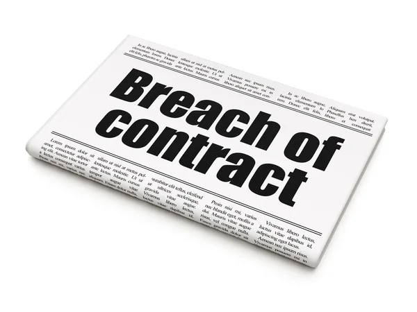 Concepto de ley: titular del periódico Brecha de contrato — Foto de Stock