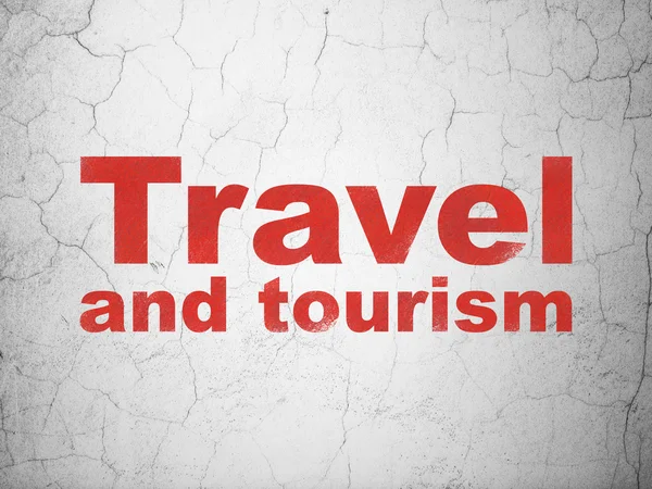 Концепция путешествий: Travel And Tourism on wall background — стоковое фото