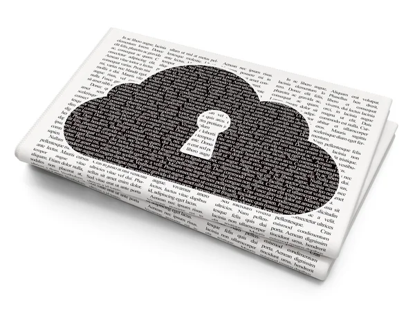 Cloud-Technologie-Konzept: Wolke mit Schlüsselloch auf Zeitungshintergrund — Stockfoto