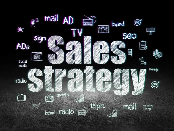 Concepto publicitario: Estrategia de ventas en sala oscura grunge — Foto de Stock