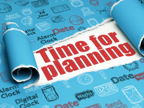 Tidslinje koncept: röd text tid för planering under biten av rivet papper — Stockfoto