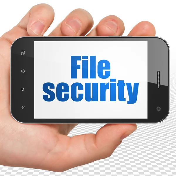 プライバシーの概念:ディスプレイ上のファイルセキュリティと手持ちスマートフォン — ストック写真