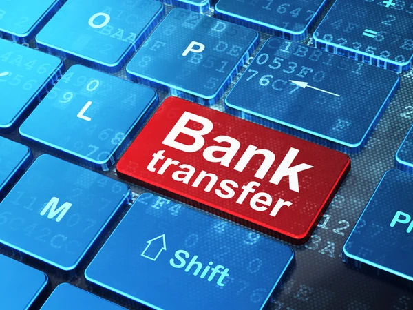Concepto de dinero: Transferencia bancaria en el fondo del teclado del ordenador —  Fotos de Stock