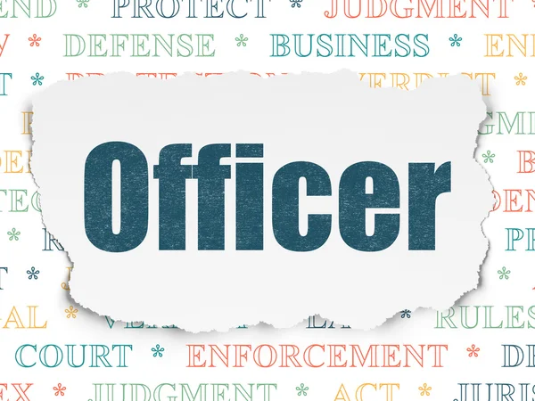 Conceito de lei: Officer on Torn Paper background — Fotografia de Stock