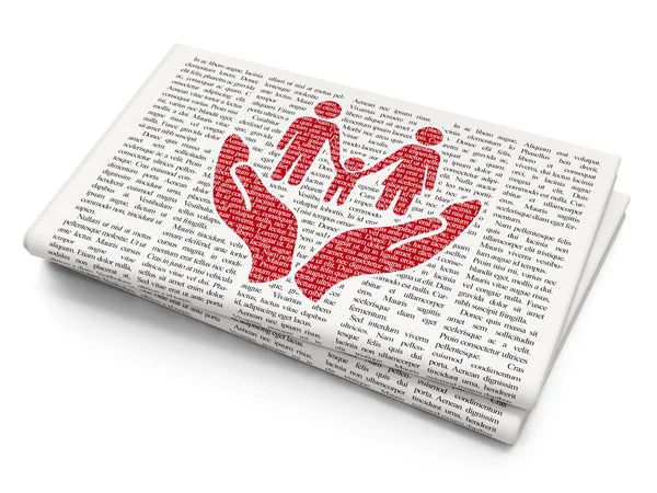 Insurance concept: Family And Palm on Newspaper background — Stockfoto